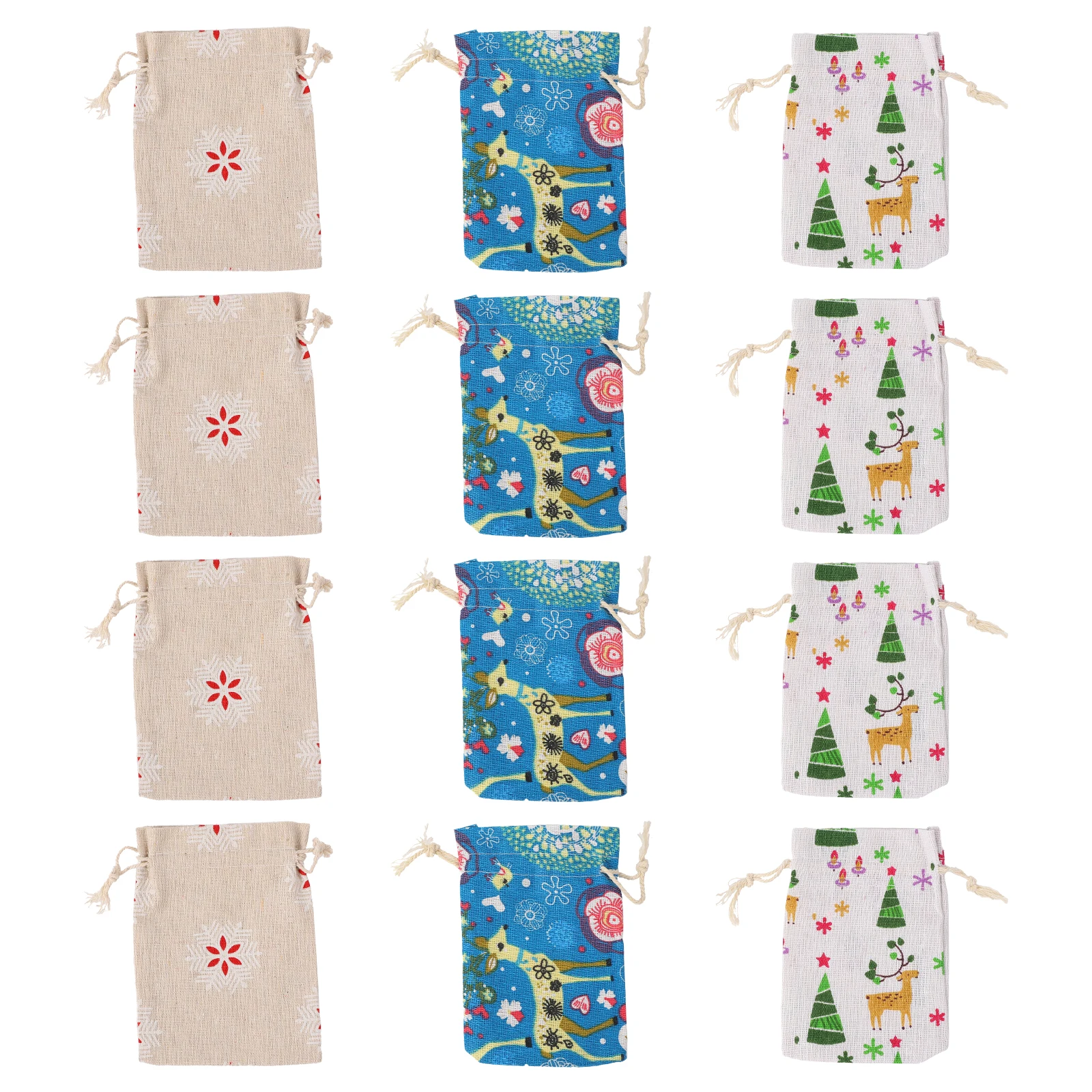 

12pcs Christmas Gift Bags Fabric Wrapping Cartoon Party Reusable Cloth Lightweight Durable Storage Travel Foldable Jewelry