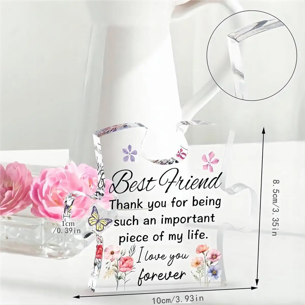 Decorative Best Friends Puzzle-Shaped Acrylic Plaque, Great Women Birthday Friendship Gift, Ideal Table Centerpiece for Parties