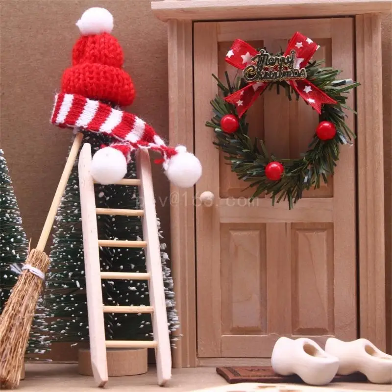 1 Set Dollhouse Elf Door Christmas Decor Wreath Mini Furnitures Ornament Fairy Garden Miniature Scene Model Pretend