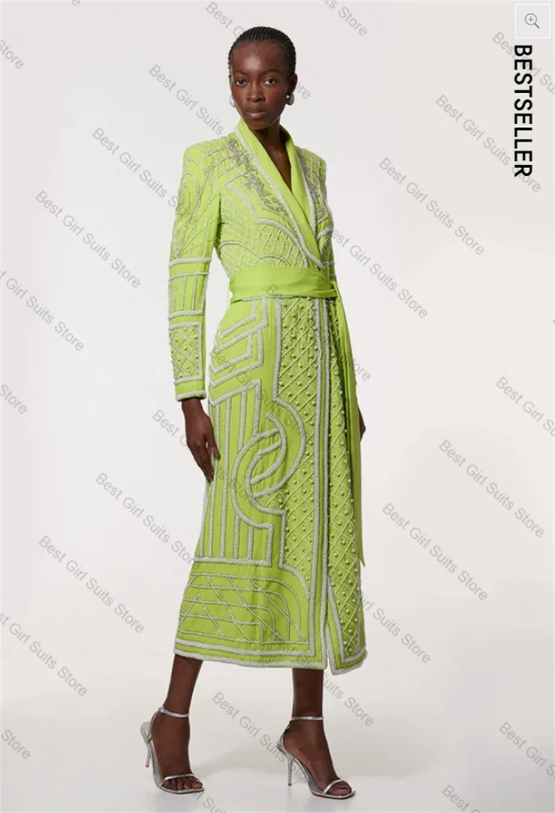 

Pearls Women Suit 1 Pcs Blazer Long Prom Dress Beaded Formal Office Business Jacket Cotton Customized Wedding Guest Coat