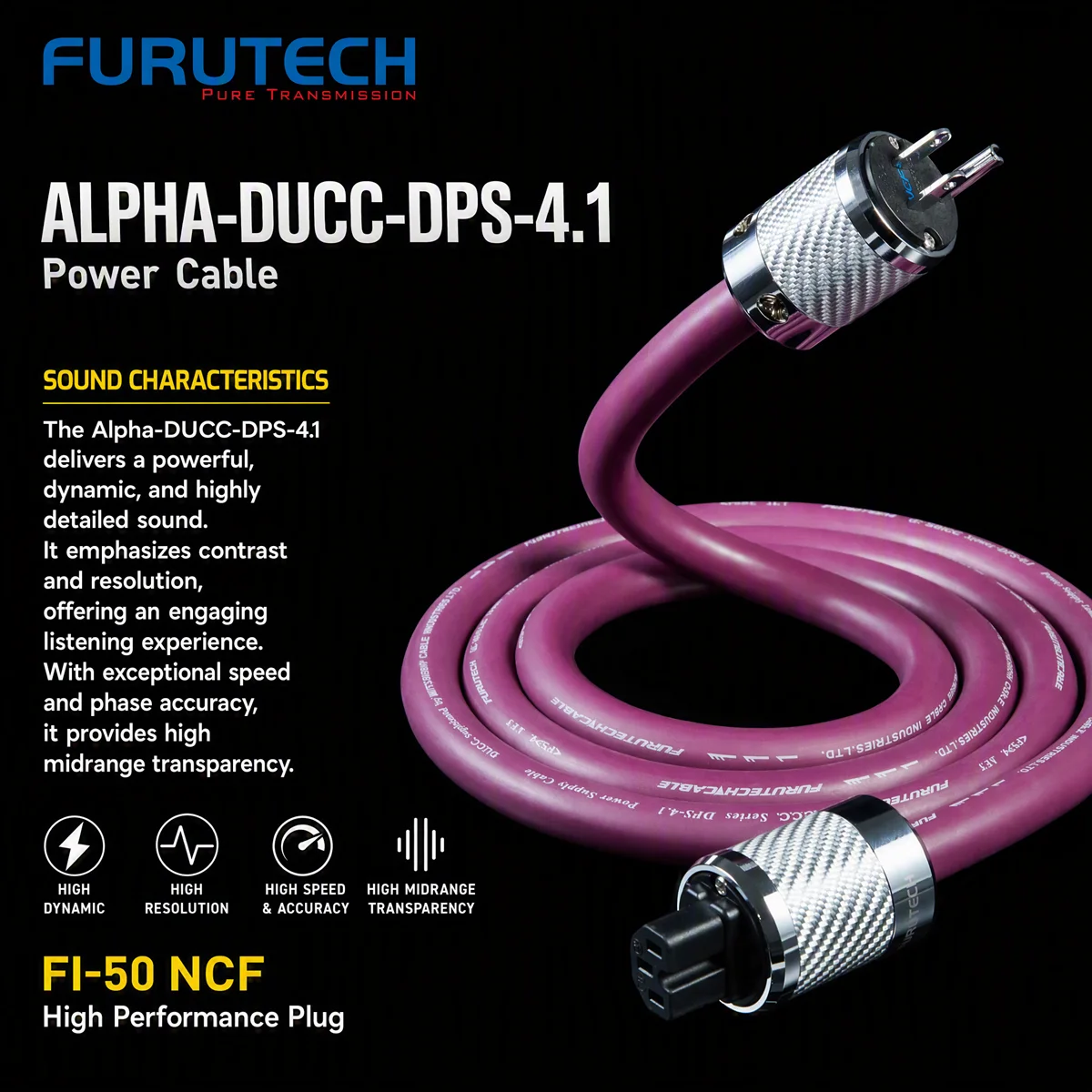 Furutech Alpha-DUCC-DPS-4.1 HiFi Power Cable Assembled FI-50 NCF Plug EU/US Audiophile Power Cord for DAC Amplifier CD Player