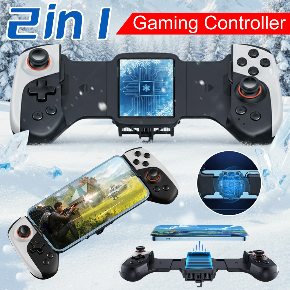 

2 in 1 Mobile Phone Controller Type C Cooling Wireless Mobile Gaming Controller Dual Joystick 300mAh for Android and iPhone