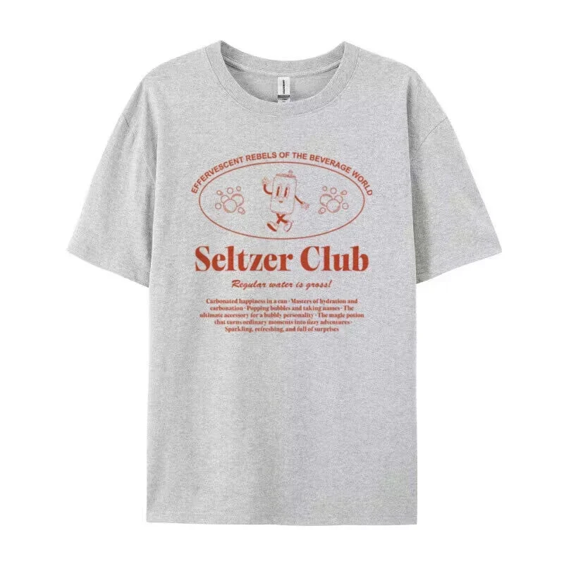Retro Cartoon Seltzer Club T-Shirts for Women Cute Funny Soda Water T Shirt Loose Y2k Streetwear Graphic Top Unisex Clothes Gift