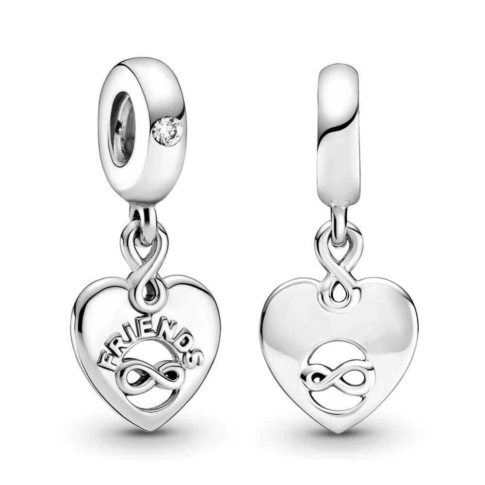 

High Quality Friends Forever Heart Dangle Charm Fit Original Pandora Bracelets Pendant for Women Diy Bead Jewelry Making