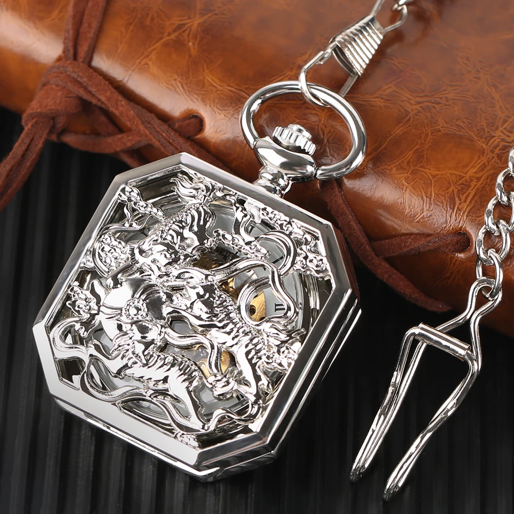 ساعة جيب Steampunk كلاسيكية بتصميم نمور مجوفة ميكانيكية مع سلسلة جيب وأرقام رومانية هدية ساعة