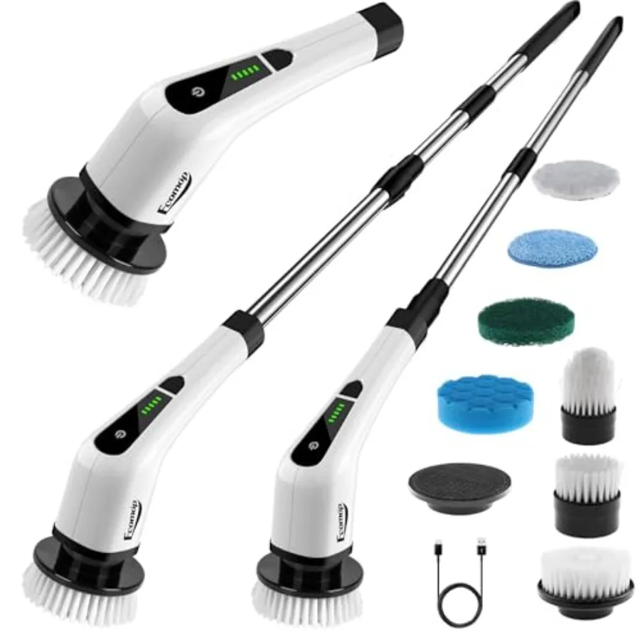 

2025 Upgraded Electric Spin Scrubber Shower Scrubber with Long Handle Cordless Electric Cleaning Brush 400 RPM Dual-Speed IPX5