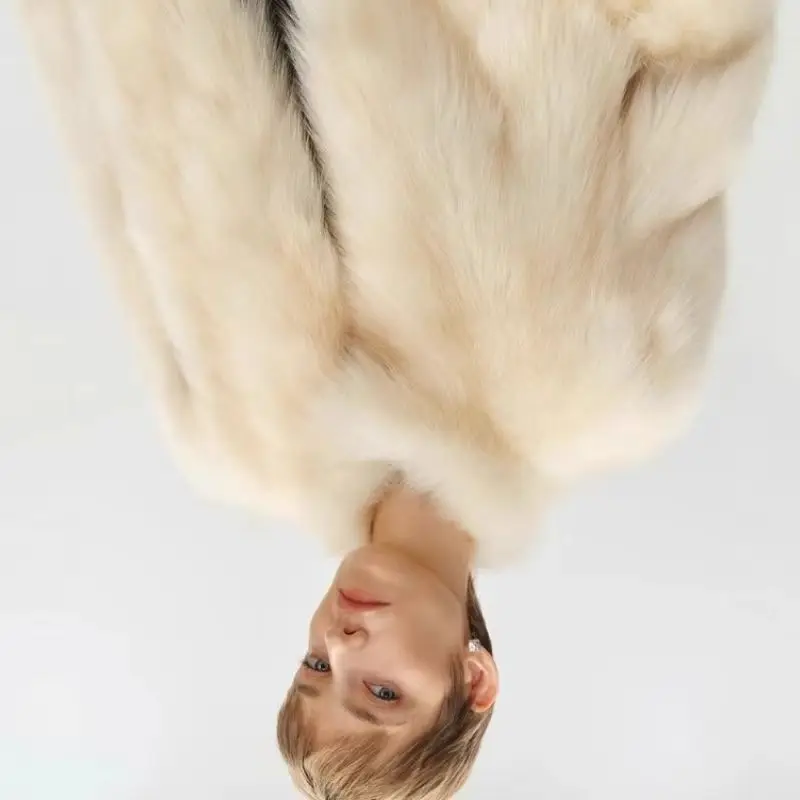 2026 Winter New Fashionable American Elegant Fox Fur Grass Jacket Women's Look Thin Stand Up Collar Casual Loose Thick Fur Coat