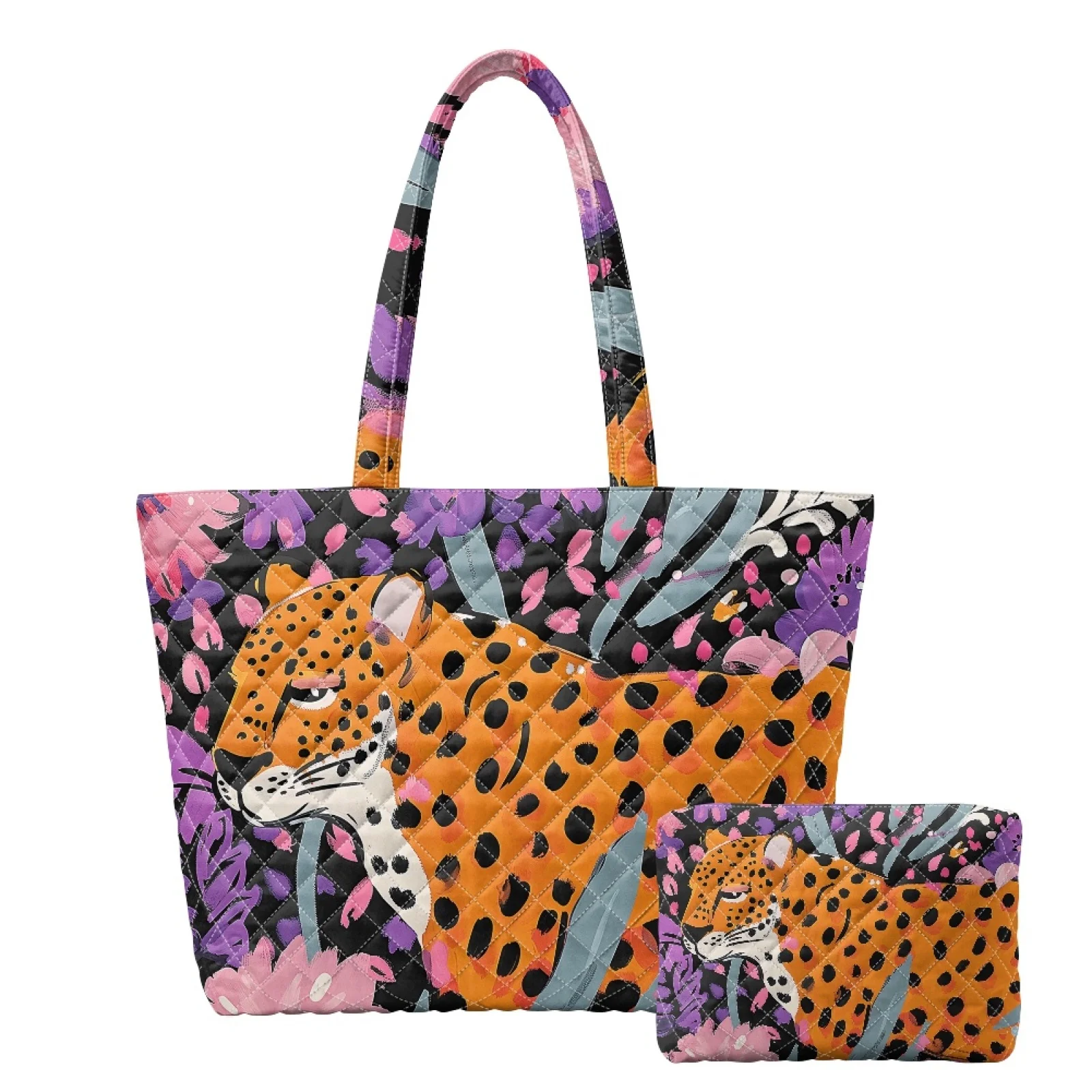 Coloranimal Purple Lavender Floral Set 2 Piece Portable Quilted Purses and Handbags for Casual New Trend