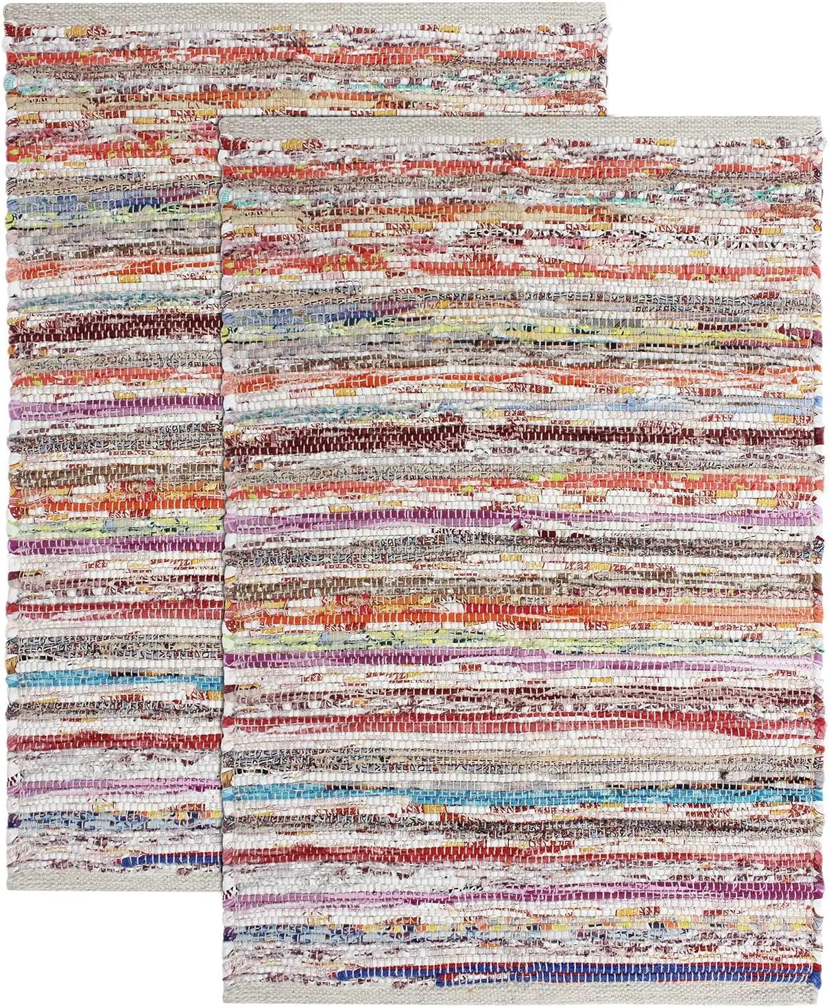 

Handwoven Reversible Cotton Chindi Rag Rug - 2 Pack, Boho Farmhouse Style, Multi-Color Accent for Living Room Décor