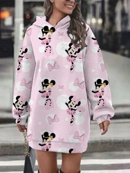 Disney Minnie Autumn and Winter Cartoon Printed Casual Hoodie Women's Loose Dress Street Fashion Hoodie Dress Top