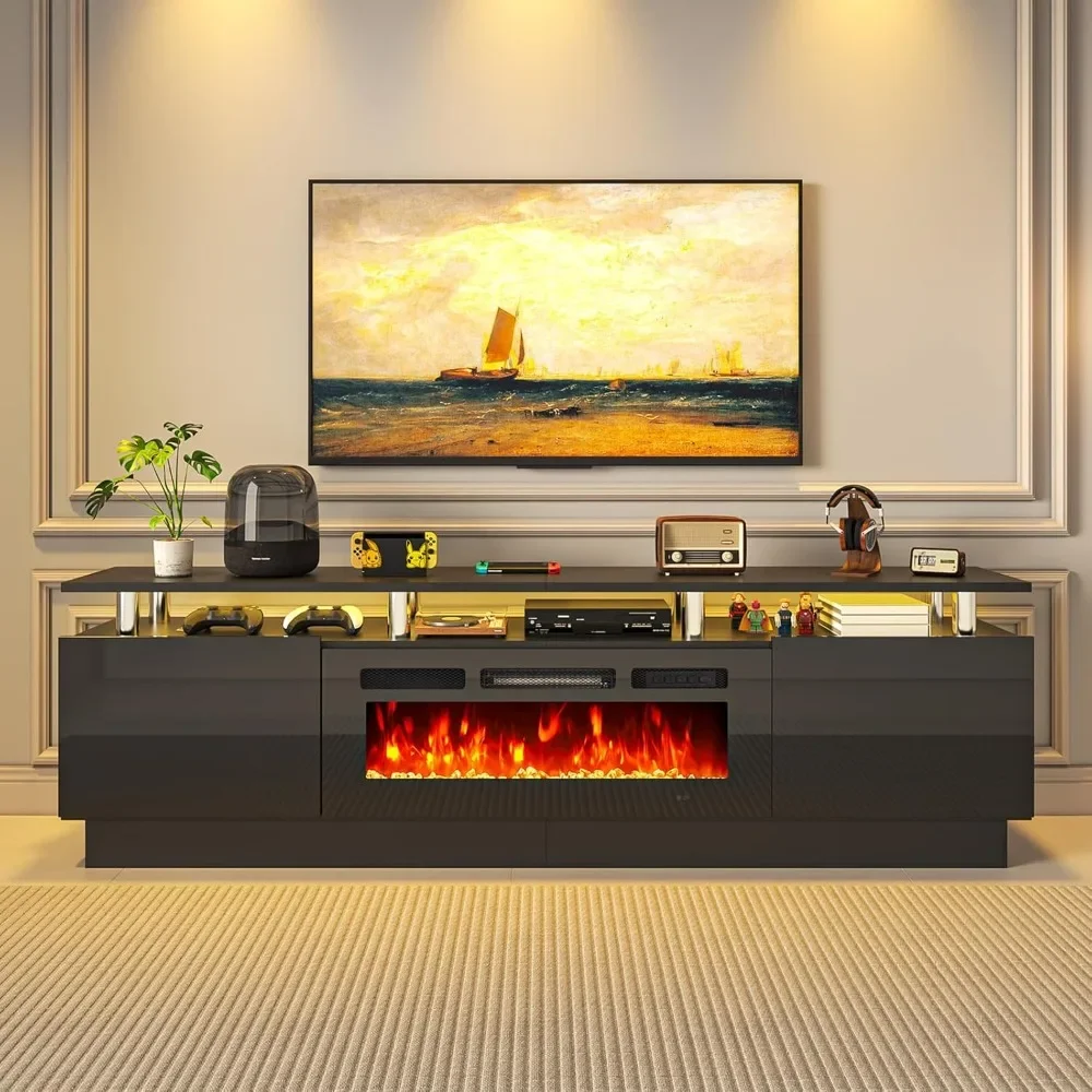 

Fireplace TV Stand, Modern Entertainment Center & 36 Inch Electric Fireplace with Remote Control, LED Light