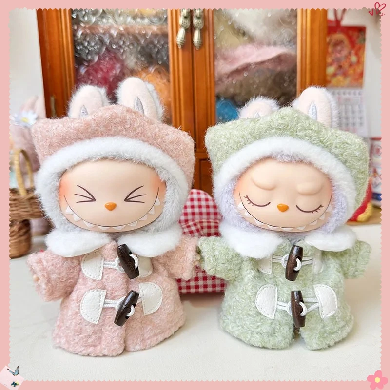 15-17cm labubu mini boneca para coreia kpop exo roupas de ano novo boina hexagonal casaco roupas acessórios ídolo pingente