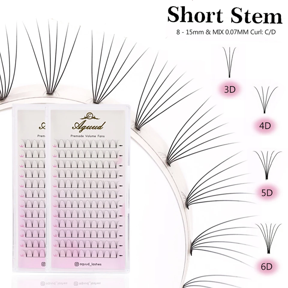 AGUUD 3D/4D/5D/6D Premade Volume Fans Short Stem Russian Eyelash Extension Eyelashes Mink Silk Eyelash Extension Custom Logo