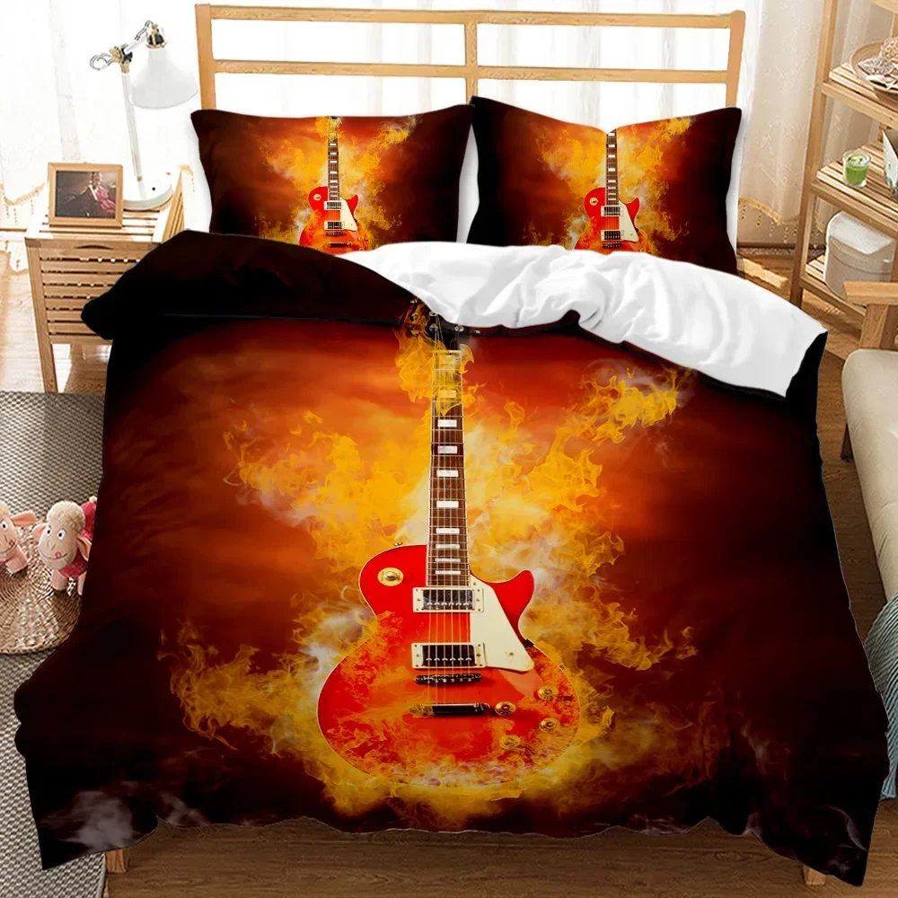 

Guitar Rock Music Hip Hop Hippie Comfortable Duvet Quilt Cover Pillowcase Bedding Set Children Bedroom Decoration Home Textile