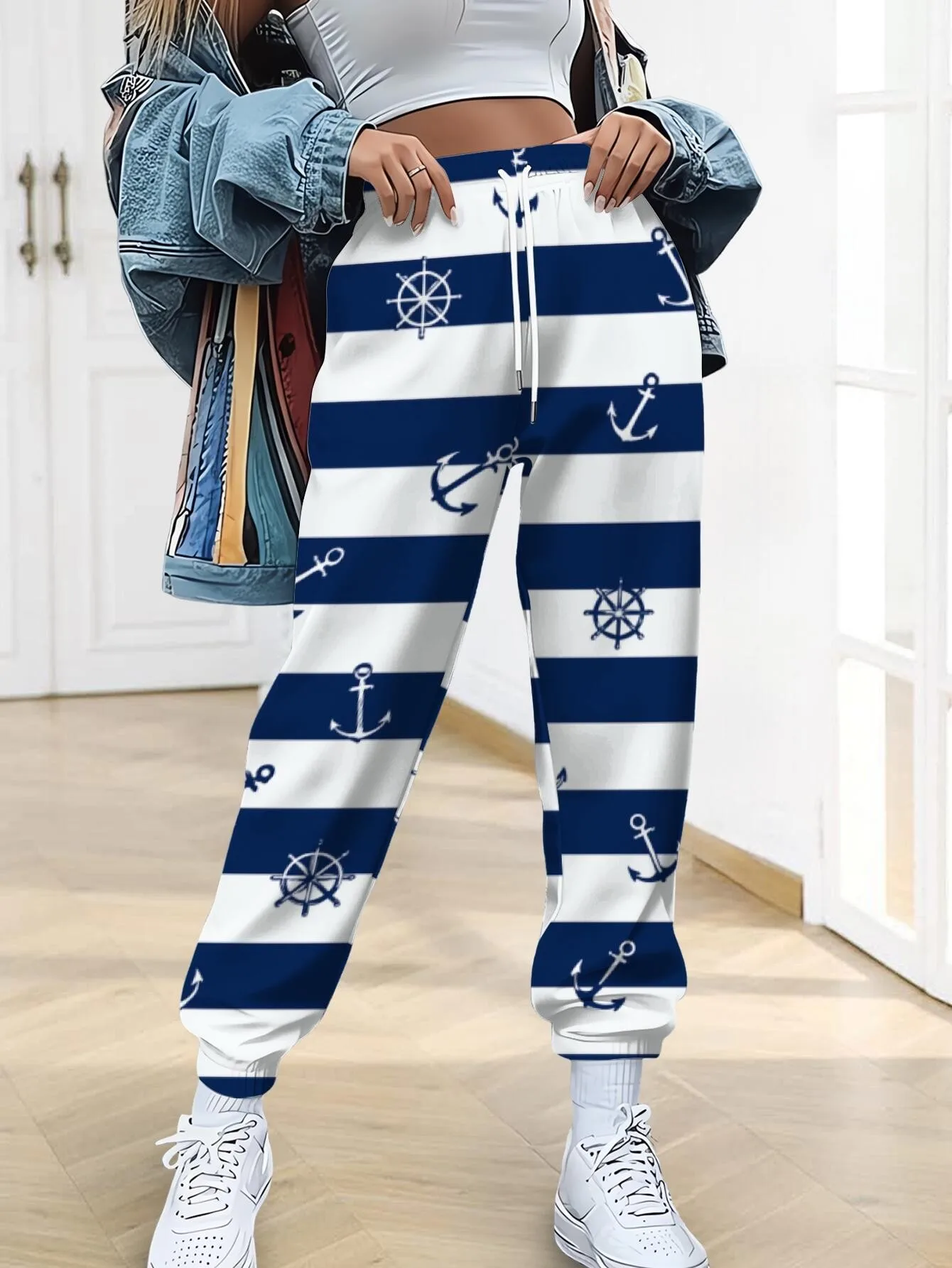 2026 autumn and winter new style women's pants street fashion casual comfortable easy-matching 3D striped pattern print
