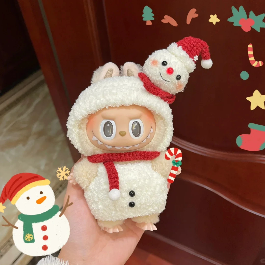 [Clothes Only]17CM Labubu Doll Christmas Snowman Set Hoodies Trendy Color Match Clothes and Accessories Set