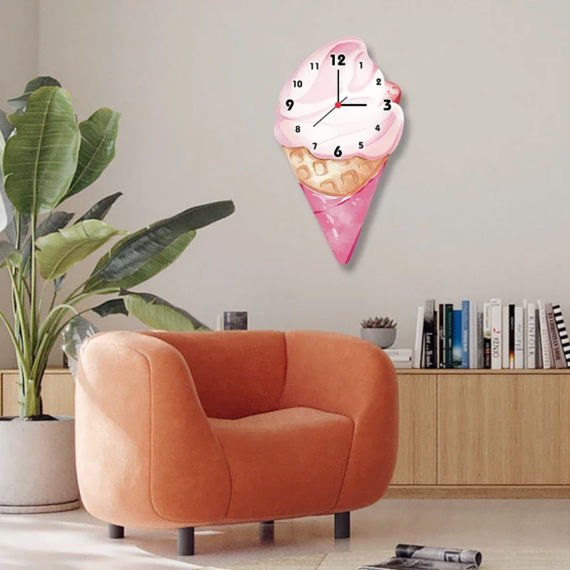 Ice Cream Cartoon Creative Clock Wall Hanging Living Room Kindergarten Cold Drink Shop Beverage Shop Decorative Wall Clock