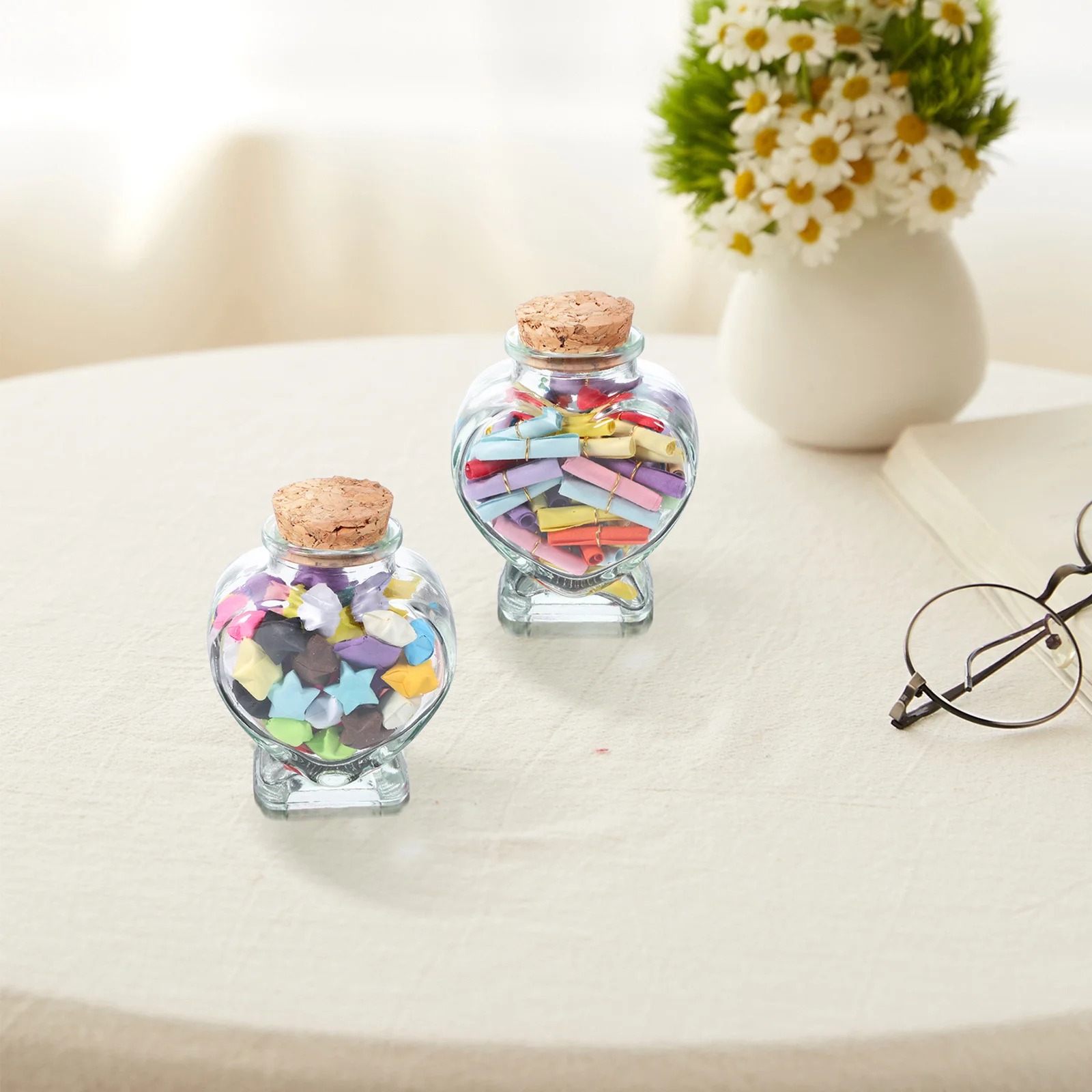

12Pcs Heart-Shaped Glass Jars Cork Lids Romantic Wishing Bottles Wedding Decoration DIY Craft Keepsake Vials Heart Jar