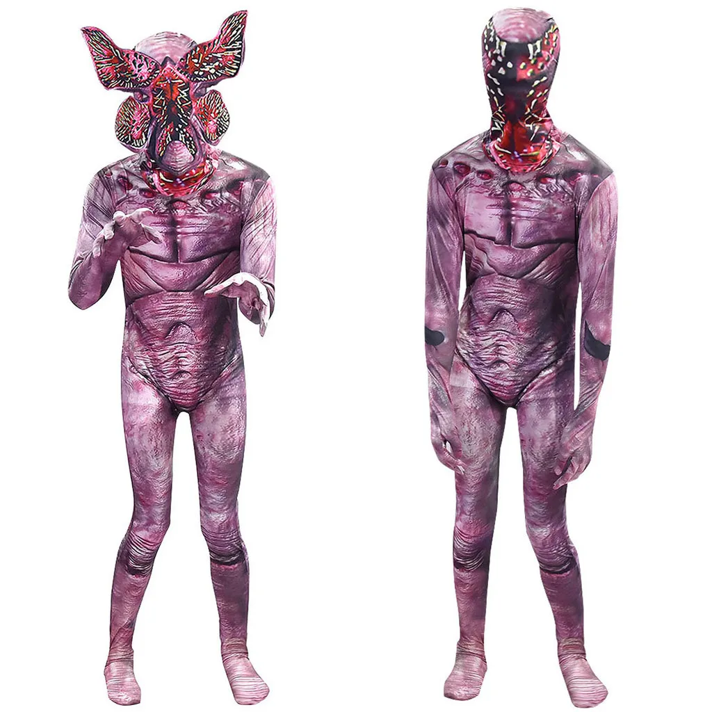 

Kids Boys Girls Demogorgon Print Jumpsuit Mask Headgear Sets Halloween Cosplay Costumes