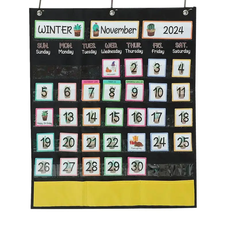 

School Family Weekly Calendar Hanging Bag Kids Cognitive Calendars Preschool Classroom Supplies Chart Magnetic Wall Pocket