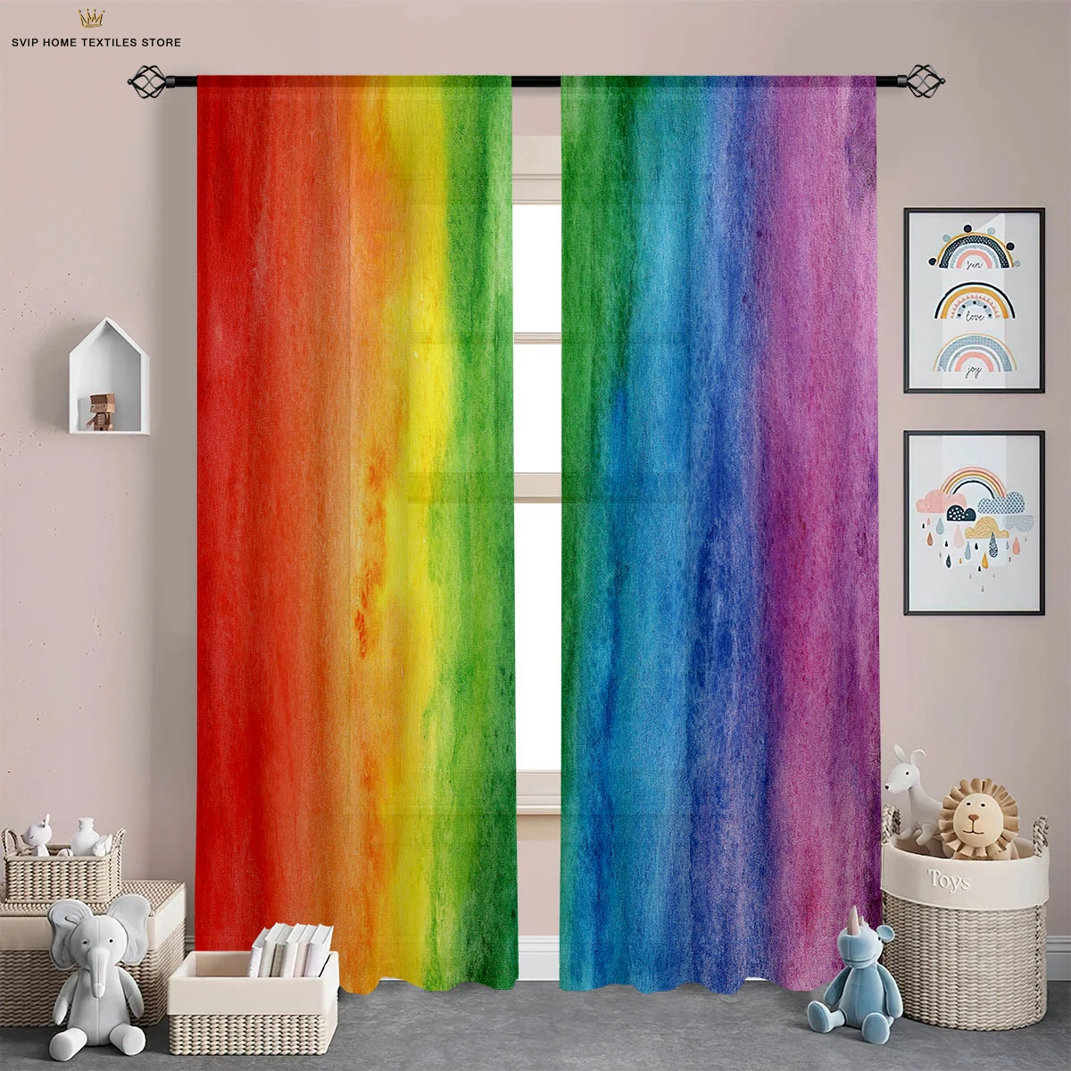 Rainbow Color Stripes Curtains for Boys and Girls, Three-Dimensional Printing Curtains, Kitchen and Living Room Decoration