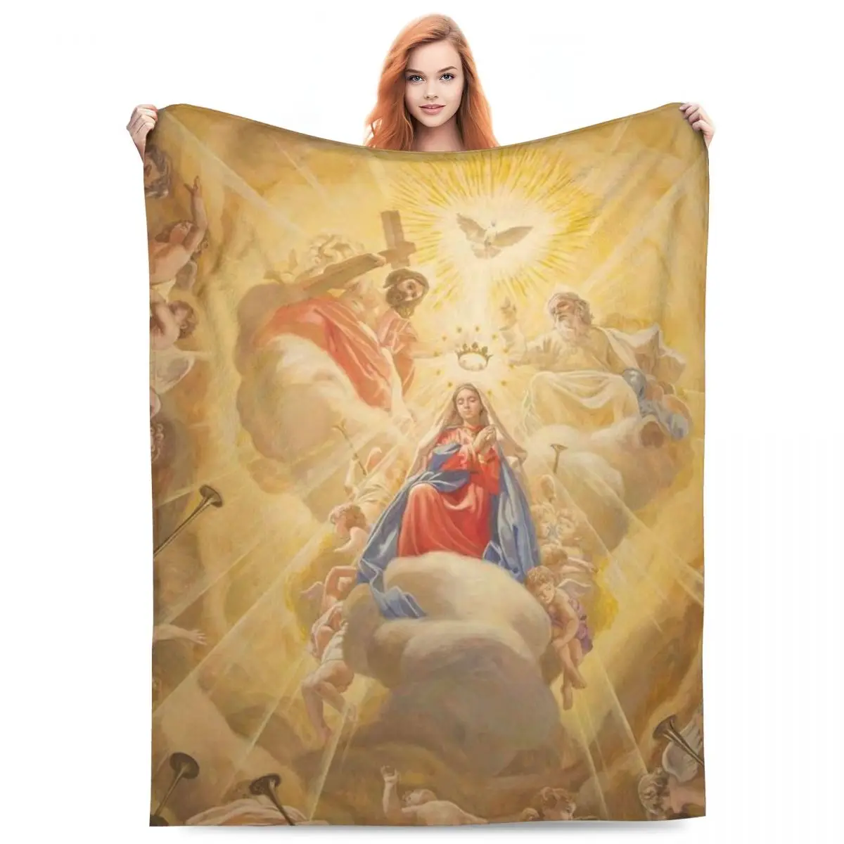 Custom Catholic Virgin Mary Blankets Warm Flannel Throw Blanket for Bedroom Office Bedspreads