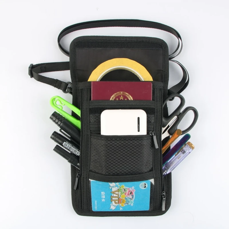 Durable Neck Strip Passport Holder Black Bag with Zipper Travel Wallet Presents