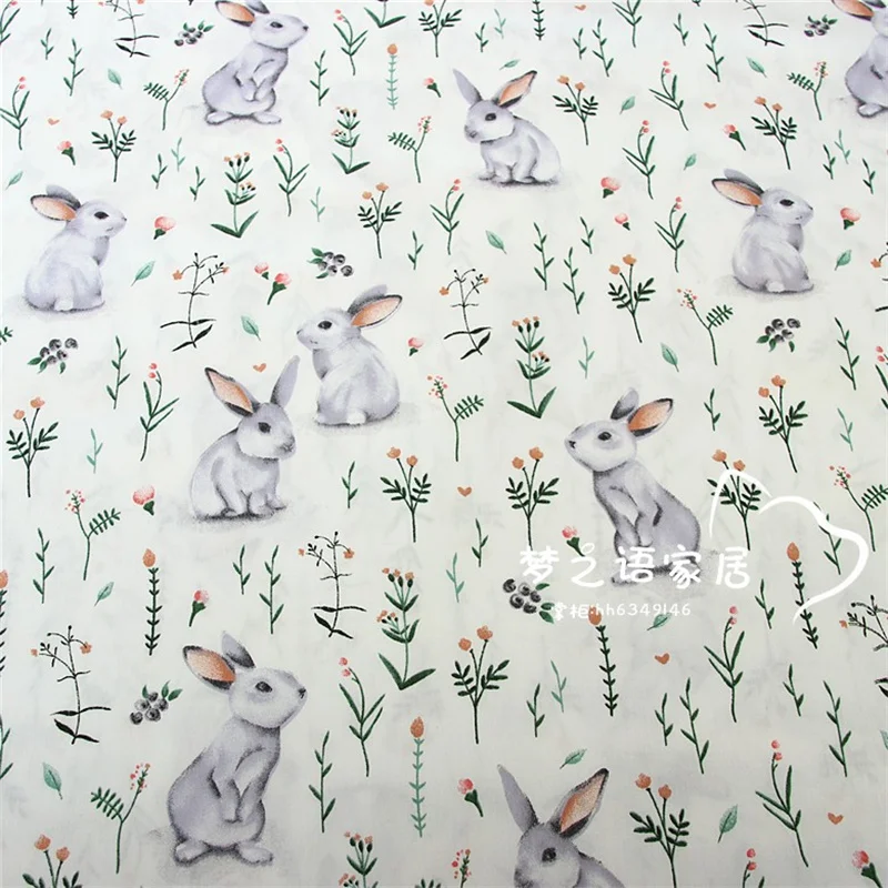 Syunss Cute Rabbit bird Printed Diy Patchwork Cloth For Quilt Baby Cribs Cushions Dress Sewing Tissus Twill Cotton Fabric Tecido