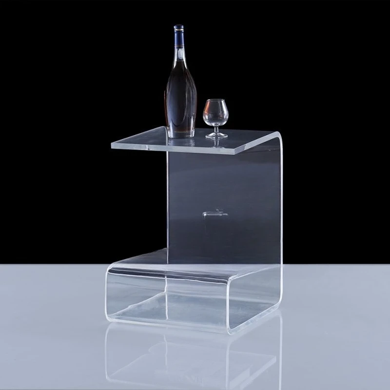 Mobile side table shelf display stand plexiglass mobile coffee table bed table