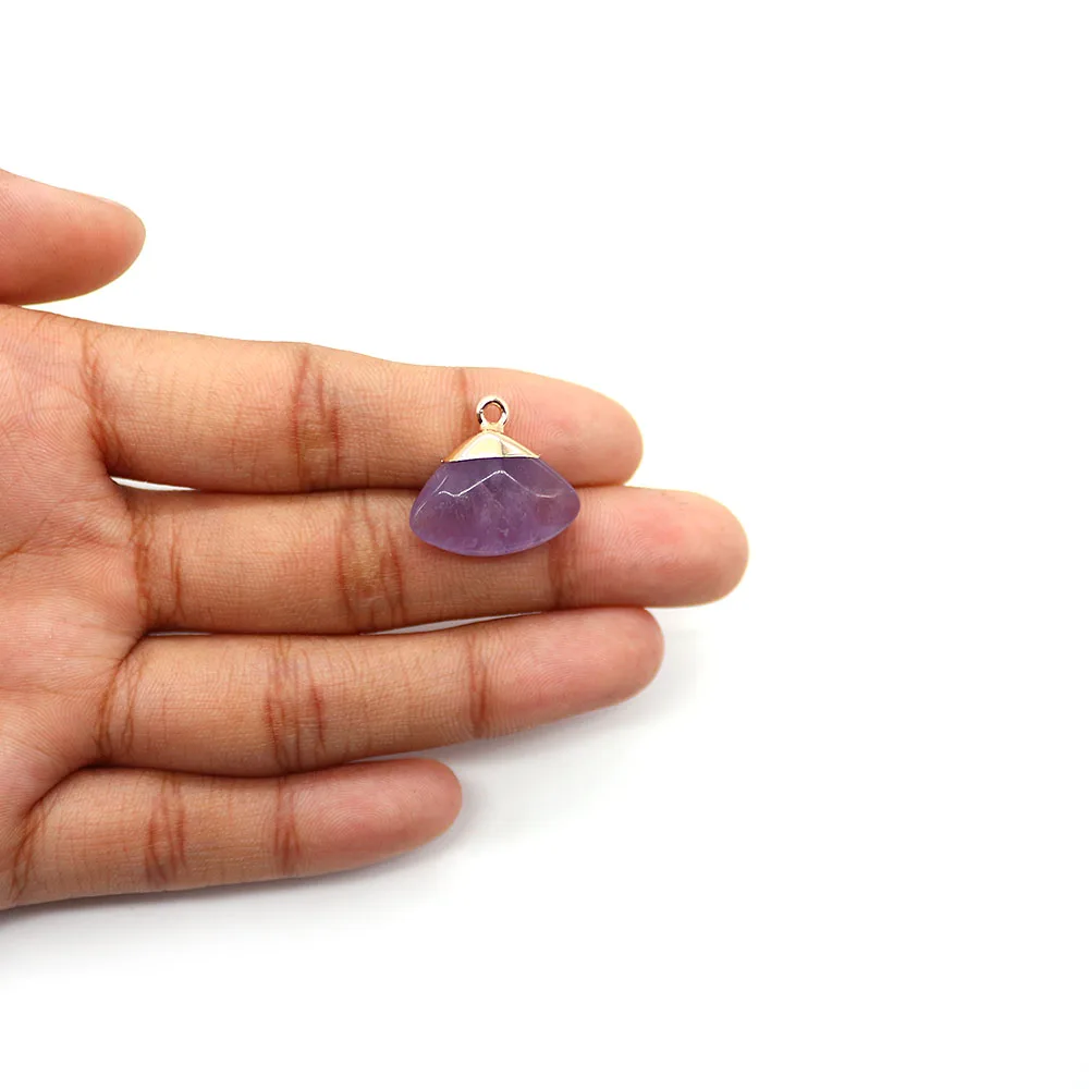 Natural Stone Faceted Malachite Crystal Fan-Shaped Pendant 18x19mm Electroplated Single-Hole Design DIY Jewelry Accessories