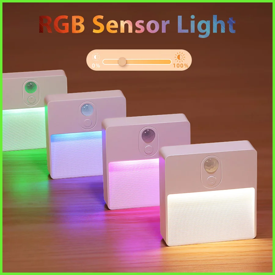 Wall lamp Motion Sensor LED Light Rechargeable Lamp for Bedroom Kitchen Stair Hallway Wardrobe Cupboard Lighting RGB Night Light