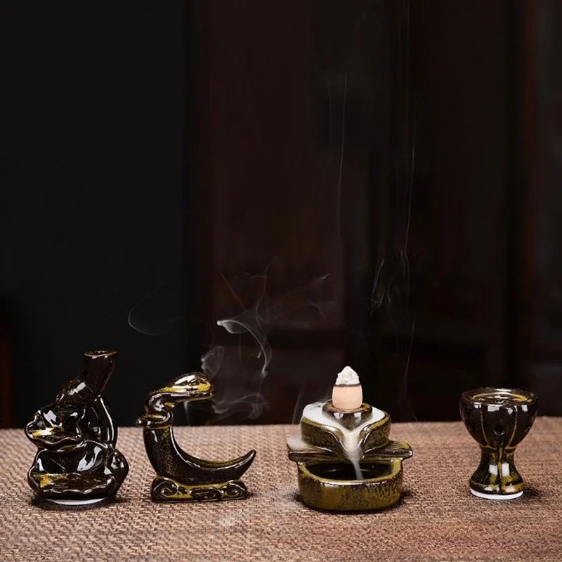 Creative Holder Mini Backflow Teahouse Burner Cones Censer Ceramic Home Decor Office Incense