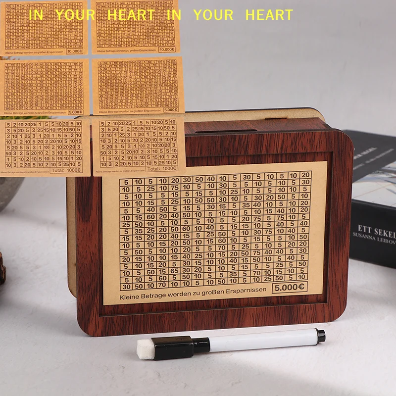 1 Set Wooden Piggy Bank Money Container Money Box For Cash Saving Treasure Coin Case 1000/5000/10000 Euro