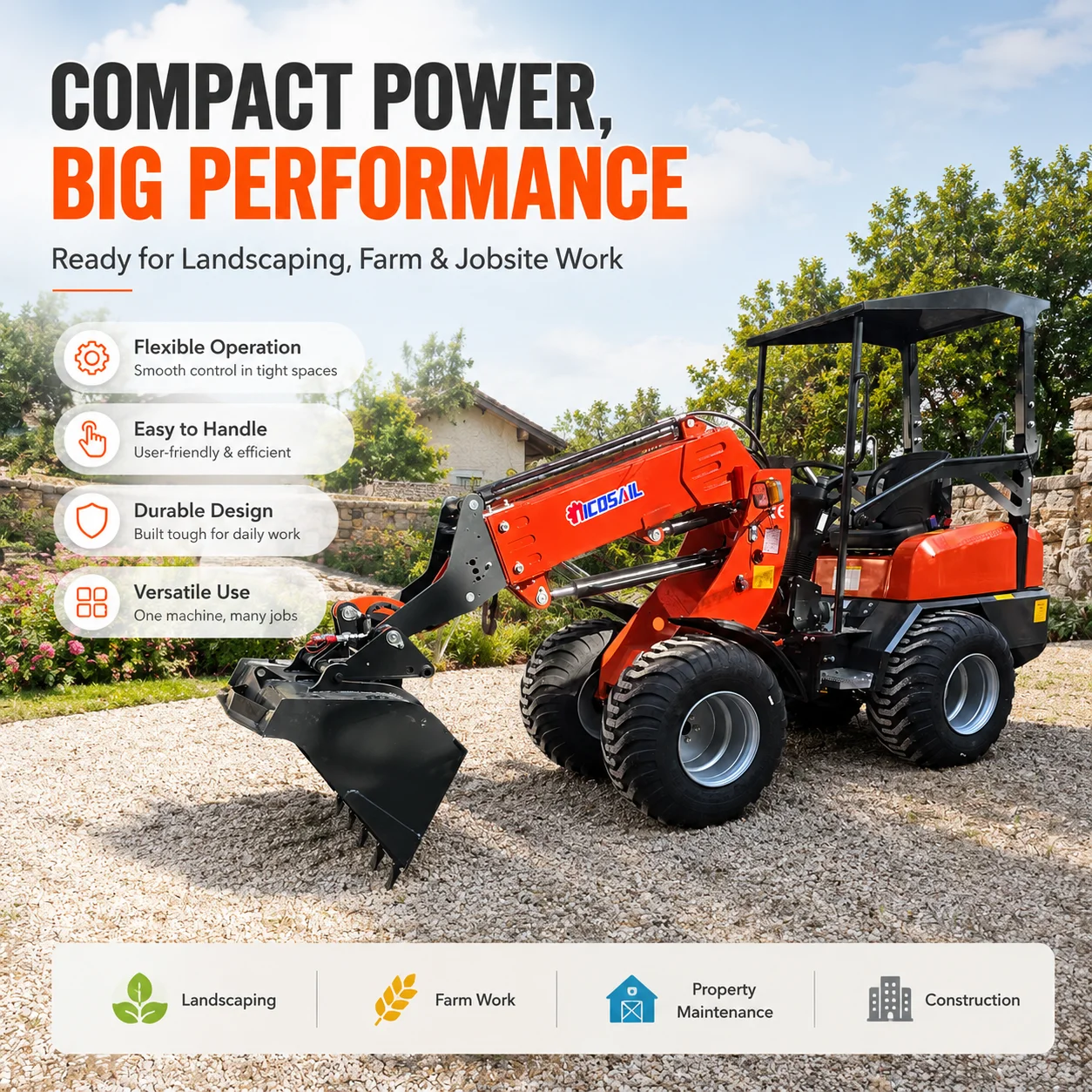 Chargeur télescopique compact personnalisé CE Euro 5 pour le transport de matériaux de construction et agricoles et les applications de terrassement