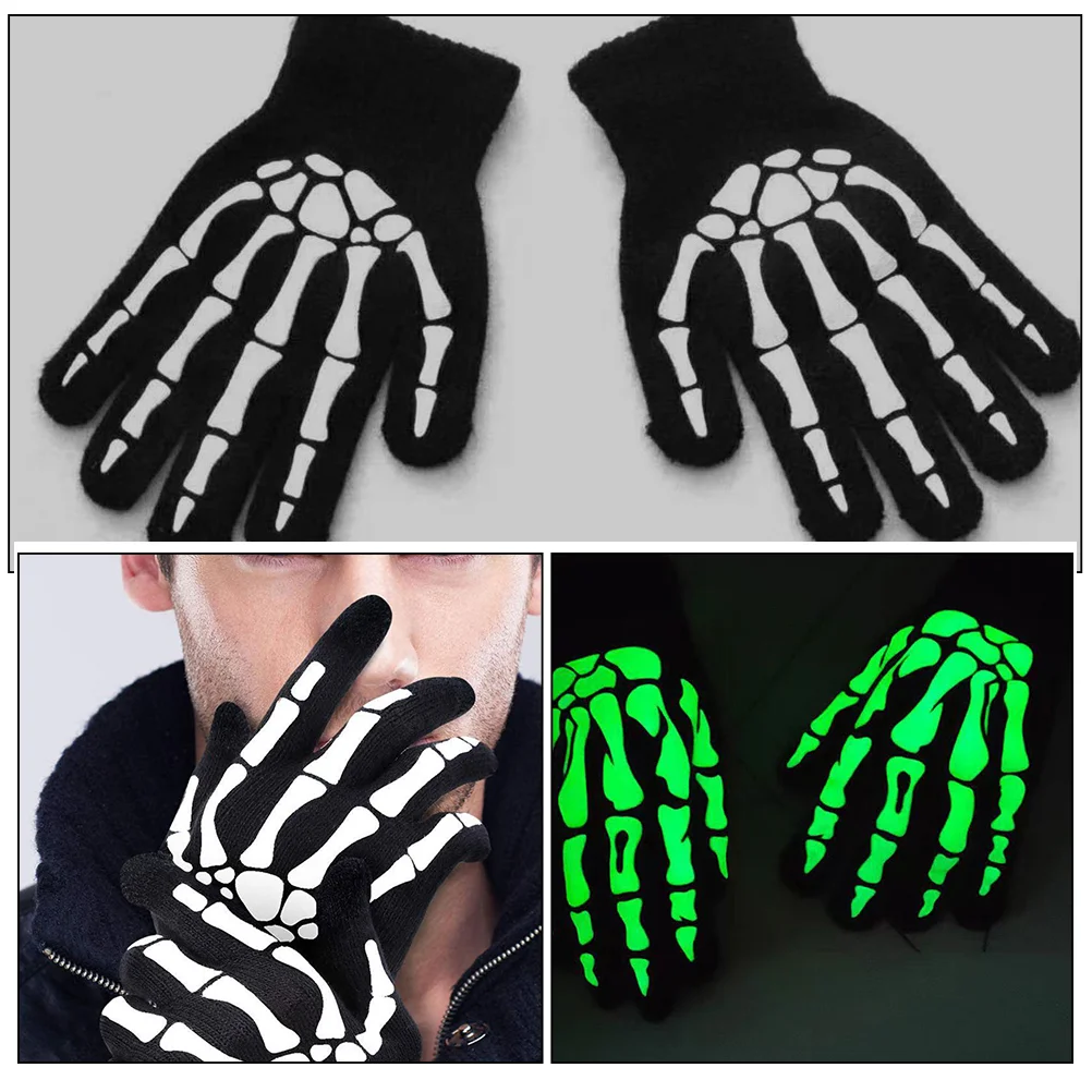 Luvas fluorescentes Halloween Caveira Osso Inverno Luz O Escuro Acrílico Elegante