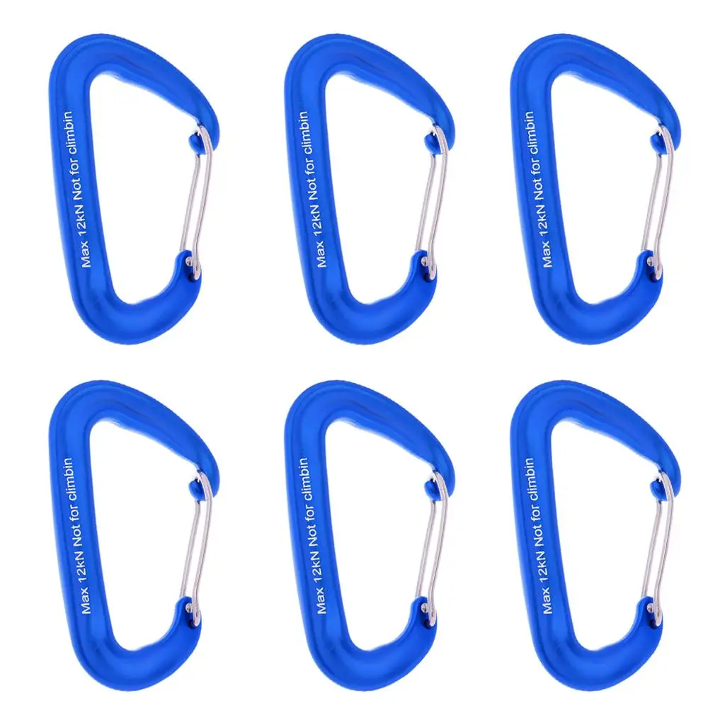 6 ชิ้น D แหวน 12KN อลูมิเนียมสปริง Snap Carabiner เปลญวนแคมป์ปิ้งเดินป่าเครื่องมือ