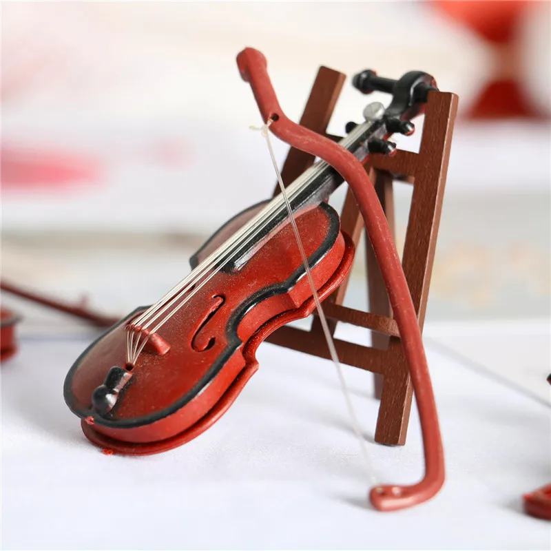 Dollhouse Miniature World Violin Instrument Ornament Scene Model Shooting Props DIY 1/6 1/12 Fingertip Toys