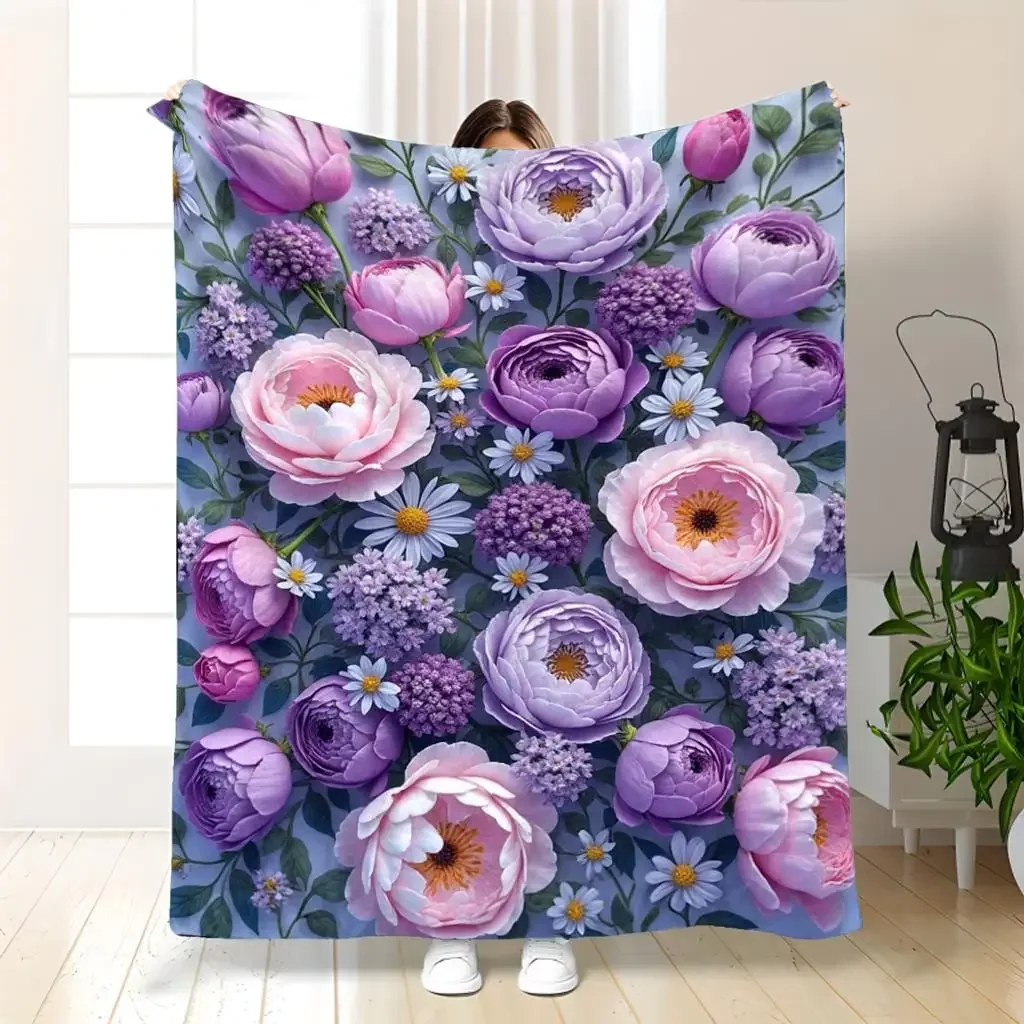 Gorgeous Peony Floral Print Throw Blanket 150x200cm Oversized Cottagecore Bedspread Luxury Spring Home Decor