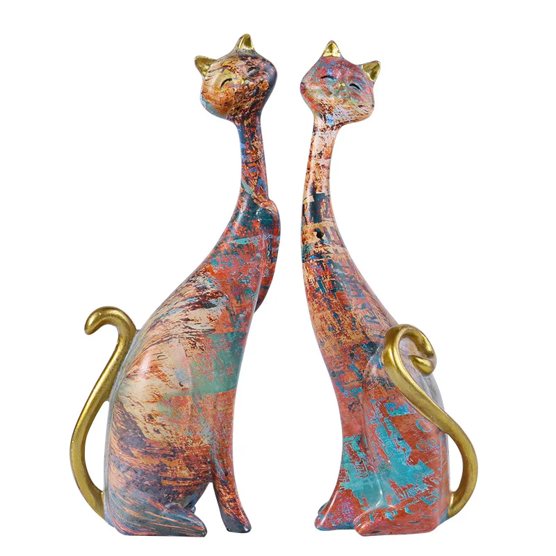 

Nordic Art Oil Painting Cat Ornaments Resin Abstract Animal Figurines Bedroom Desktop Porch Cat Sculpture Home Decoration Gift