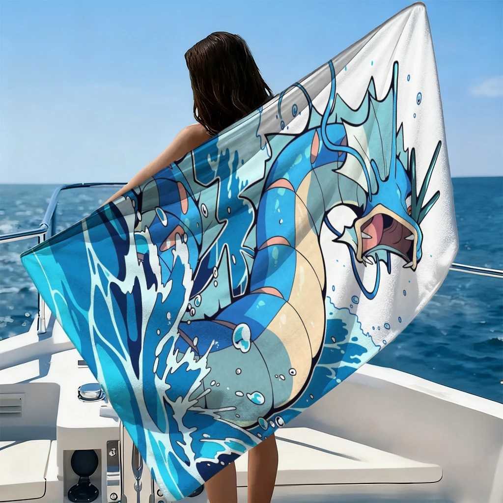 Pokemon Gyarados Beach Towel, Blue Water Dragon Print Microfiber Towel for Beach Pool Travel, Anime Quick Dry Towel