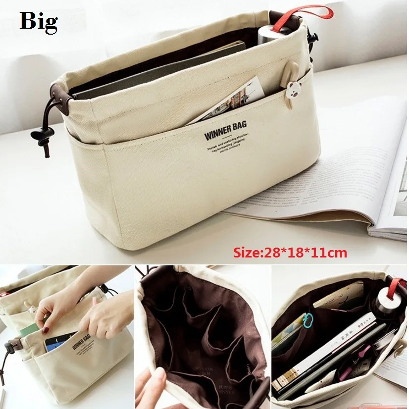 Canvas Purse Organizer Bag Inner Insert with Compartment Makeup Handbag with Lots of Pockets Lightweight Fit Giving Structure