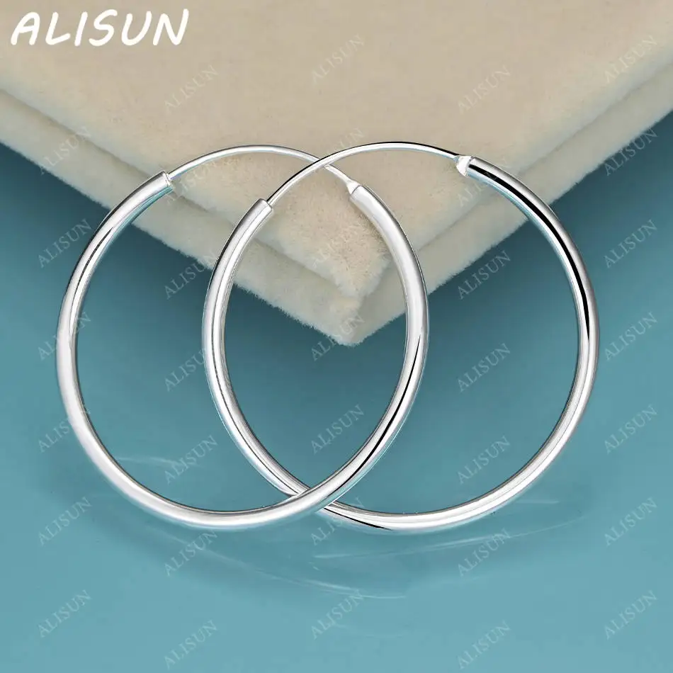 

ALISUN 925 Sterling Silver 35mm Round Hoop Earrings Fashion Party Charm Trend Birthday Gifts