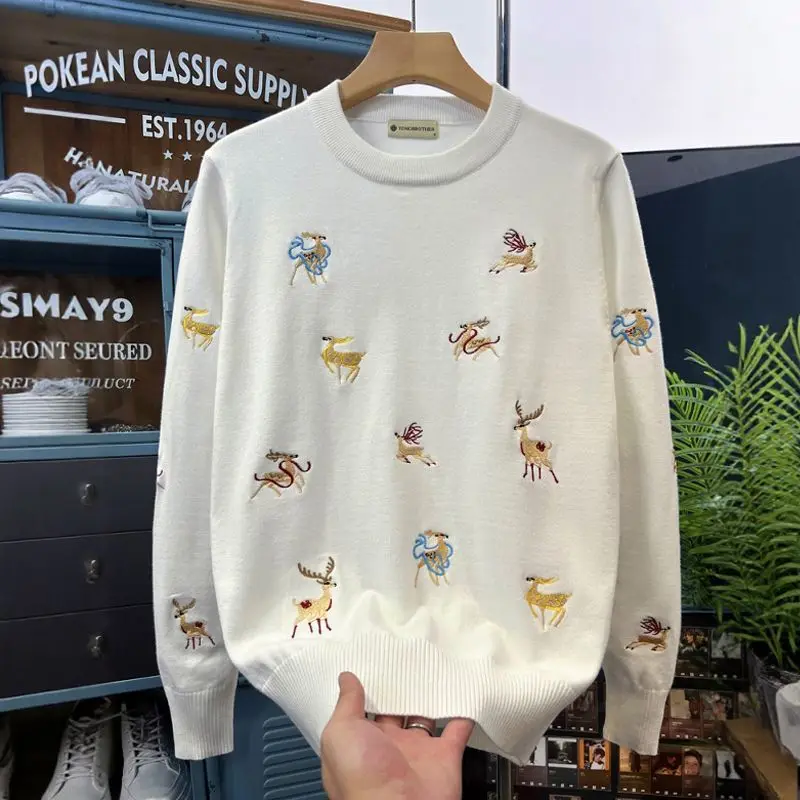 

Мужской вязаный свитер ZhanChao с вышивкой знаков зодиака, модный, приталенный, класса люкс, осенне-зимний, с длинным рукавом, круглым вырезом, пуловер