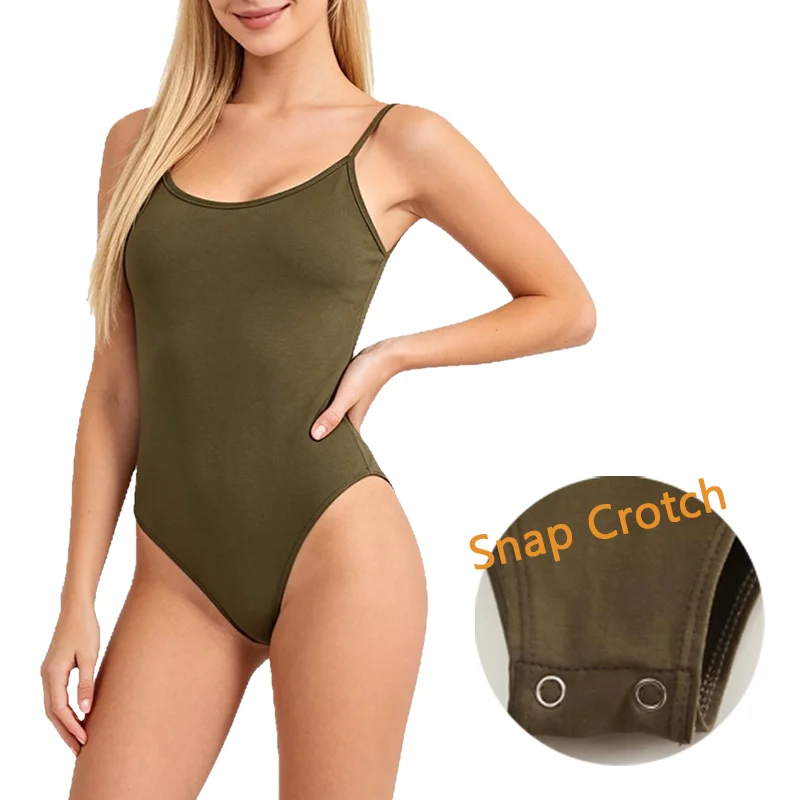 Women Backless Bodysuit Sleeveless Slim Fit Bodycon Camisole Snap Button Crotch Solid Color Summer Sexy Casual Basic Top 4 Color