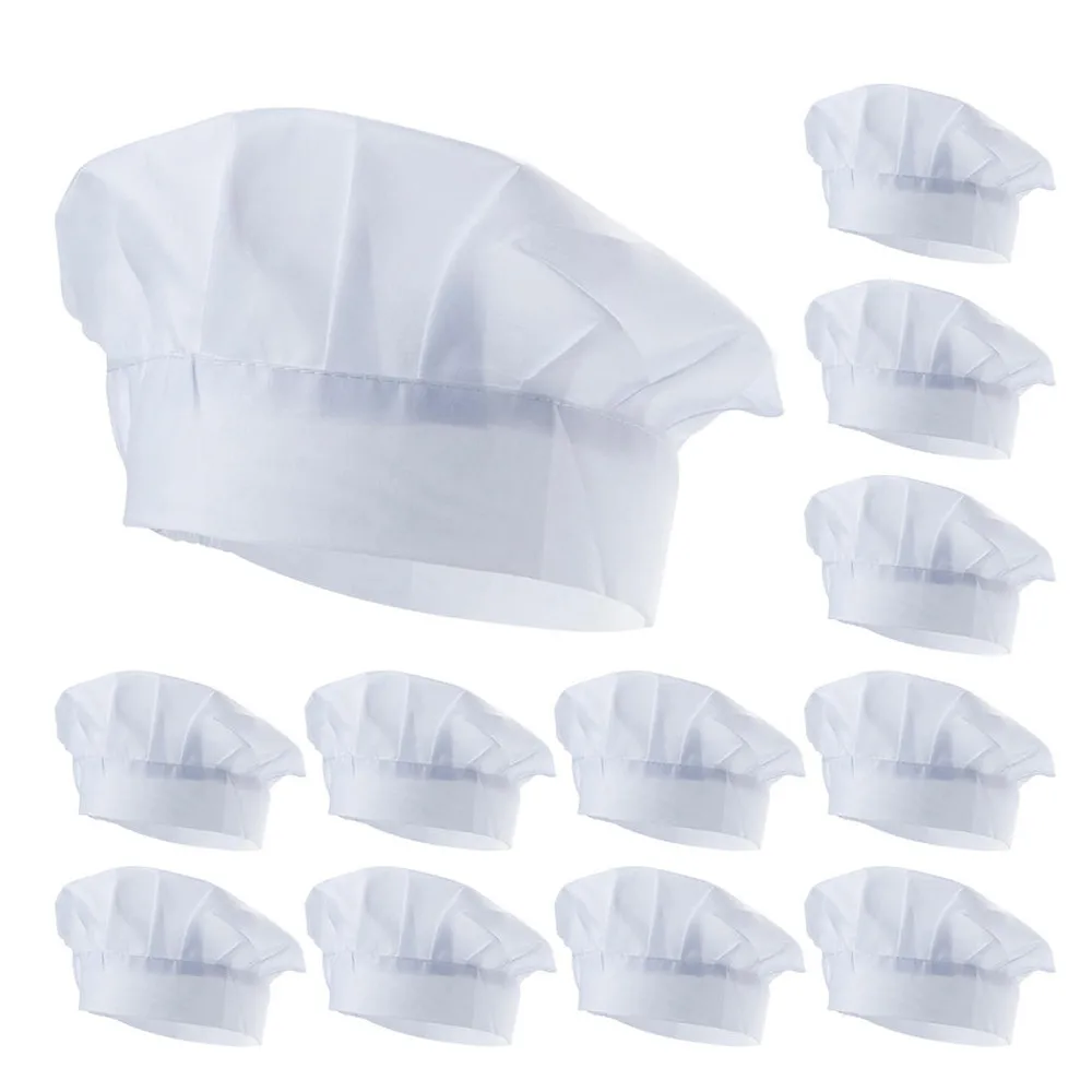 1/12Pcs Kids Chef Hat Kitchen Baker Elastic Hat Cook Plain Hats Restaurant Cosplay Costumes Children Waiter Cooking Costume Cap