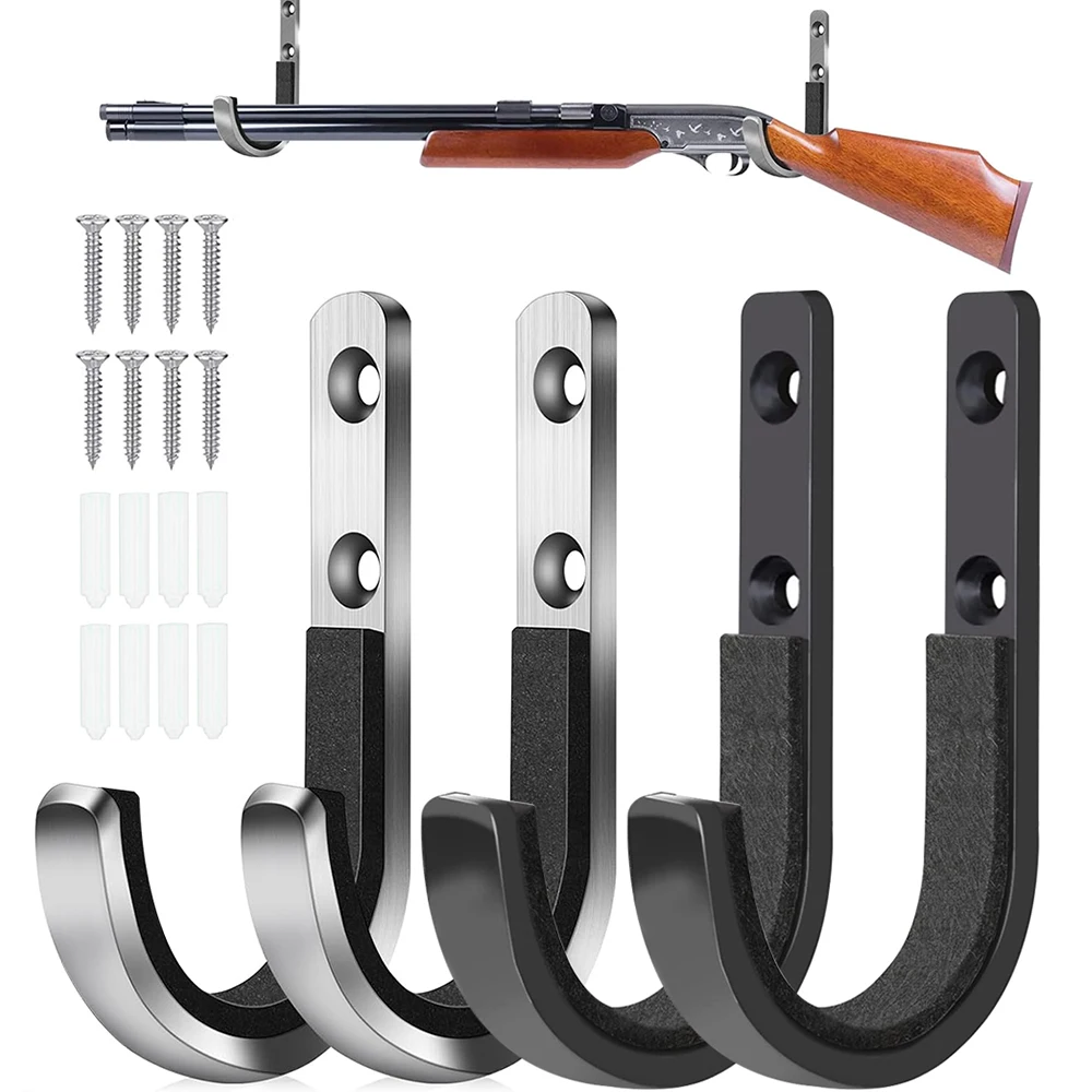 Heavy Duty Gun Rack Wall Mount J-Hook Holder for Rifle Shotgun Bow -Horizontal Display Storage Rack with Soft Padding for Garage