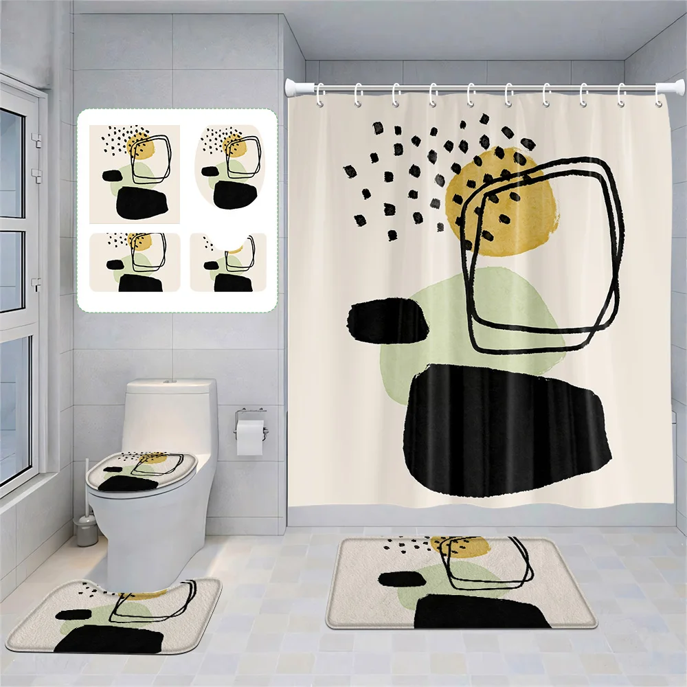 

Скандинавский минималистичный абстрактный геометрический костюм для ванной комнаты Morandi, занавеска для душа, напольный коврик, коврик для унитаза, четырехсекционное украшение для дома