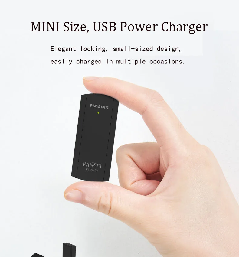 PIX-LINK UE02 راوتر لاسلكي واي فاي مكرر USB بالطاقة واي فاي المدى موسع 300Mbps مكبر صوت أحادي مع هوائيات مزدوجة