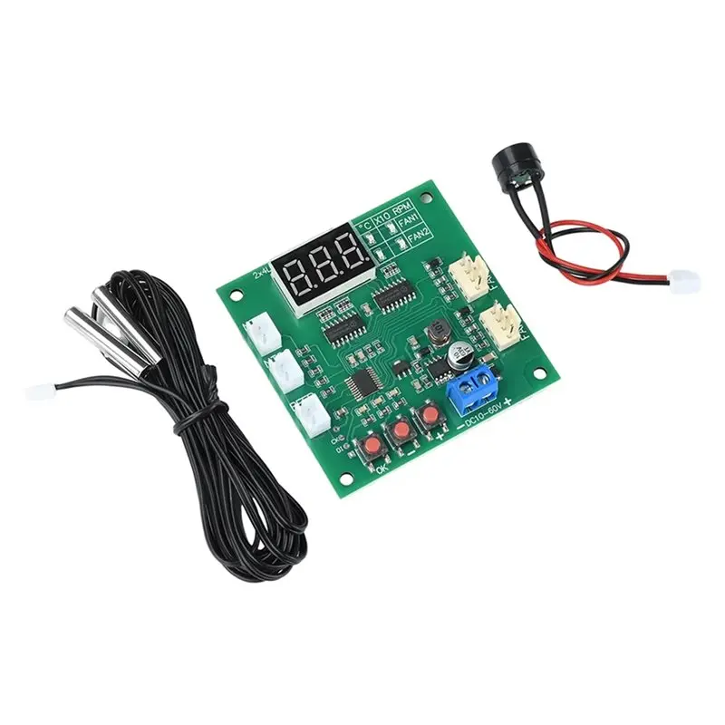 ABRU-PWM Fan Temperature Control Board 12V 24V 48V Two Way Heat Dissipation Four Wire Fan Temperature Speed Display Stop Alarm