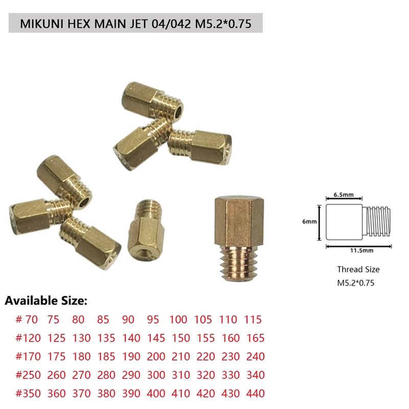 10 Pz Getti Principali Per MIKUNI VM TM TMX Carburatore 4/042 Scooter Iniettori Ugello Formato 70-440 Pocket Tuner Grande Esagonale Tipo Gicleur